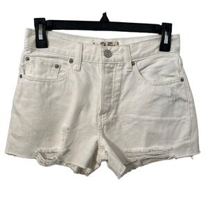 We The Free by Free People Women's Sofia White Denim Distressed Shorts Size 25